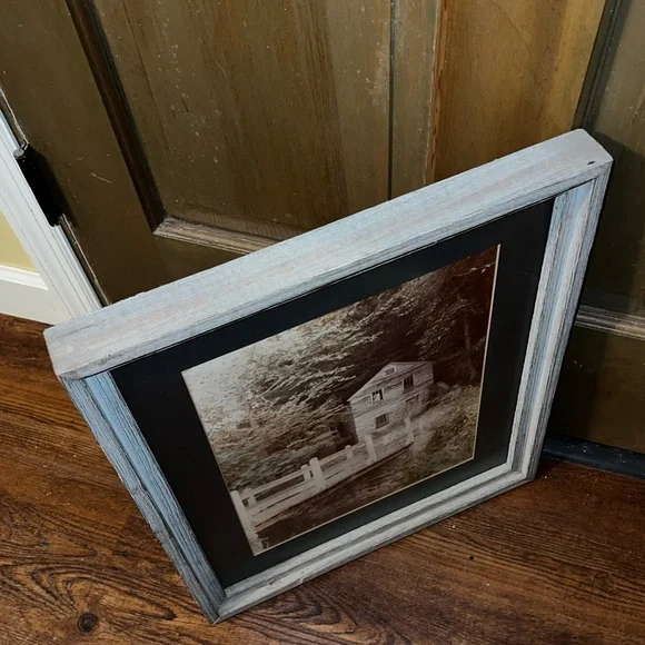 Vintage Rustic Country Mill Print Gray/ Blue Frame W/ Hanger - Picture 7 of 11